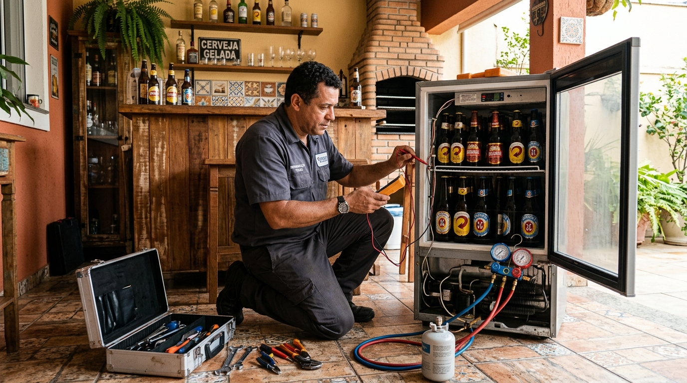 Recarga de gás refrigerante em cervejeira em atendimento em Volta Redonda‑RJ